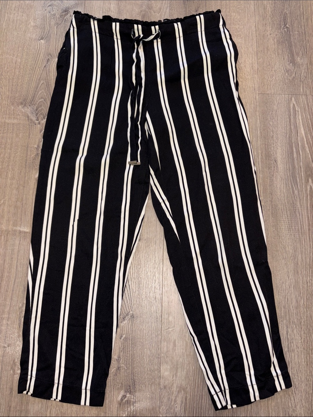 Mango Black and White Vertical Stripe Drawstring Pants